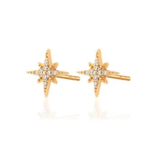 18ct Yellow Gold Plated Sterling Silver & Cubic Zirconia Starburst Stud Earrings