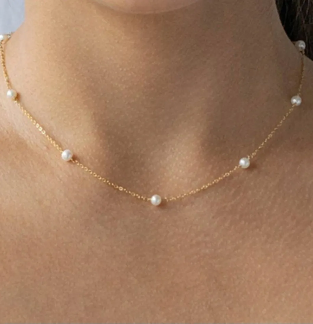 18K Gold Plated Freshwater Pearl Station Necklace.