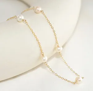 18K Gold Plated Freshwater Pearl Station Necklace.