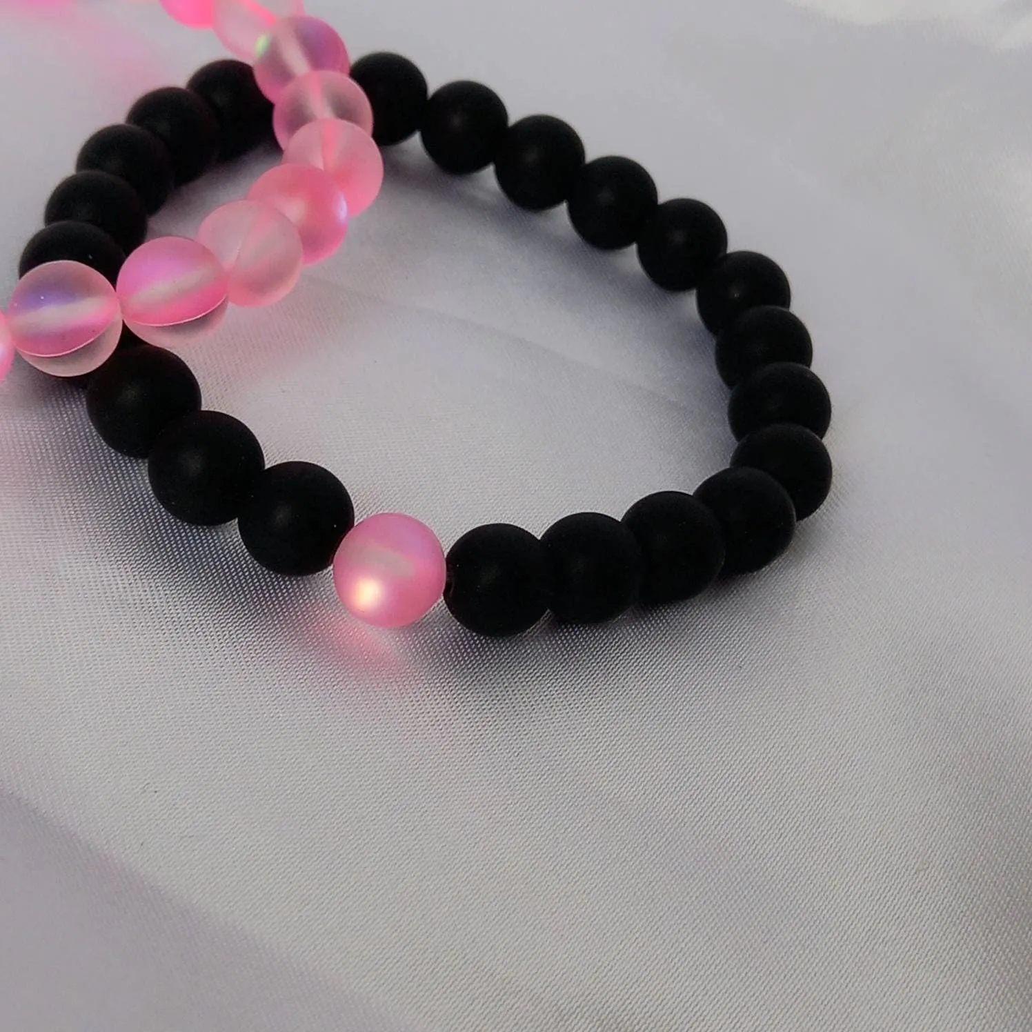 2 Matching Friendship Bead Bracelets - Beaded Jewellery,Friendship Jewellery,Beaded Bracelets,Friendship Bracelets,Black & Pink Jewellery
