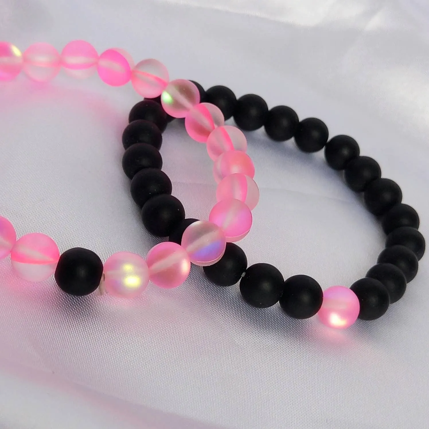 2 Matching Friendship Bead Bracelets - Beaded Jewellery,Friendship Jewellery,Beaded Bracelets,Friendship Bracelets,Black & Pink Jewellery