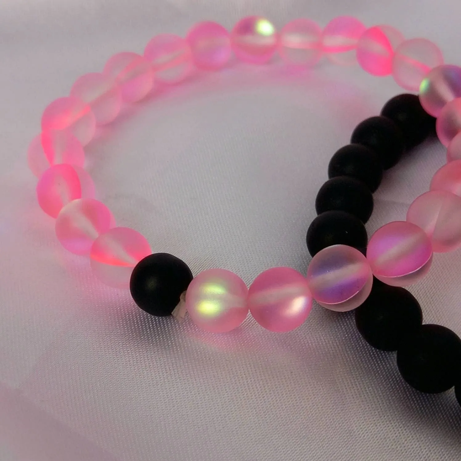 2 Matching Friendship Bead Bracelets - Beaded Jewellery,Friendship Jewellery,Beaded Bracelets,Friendship Bracelets,Black & Pink Jewellery
