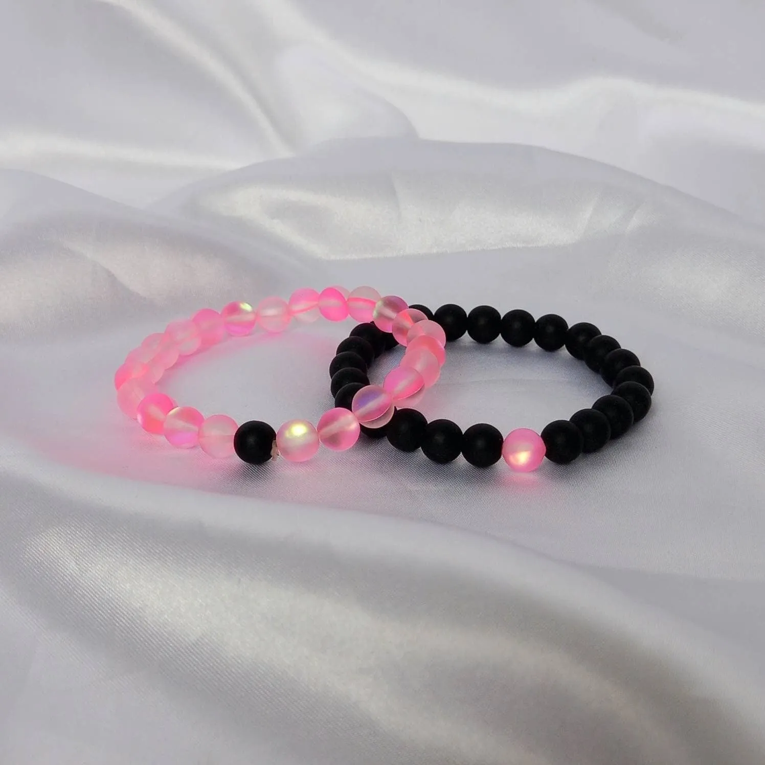 2 Matching Friendship Bead Bracelets - Beaded Jewellery,Friendship Jewellery,Beaded Bracelets,Friendship Bracelets,Black & Pink Jewellery