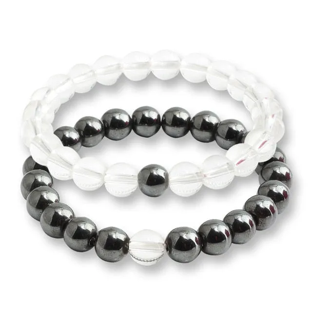 2 Pcs/set Fashion Couple Tiger Eye Stone Bracelets Bangles Classic Black White Natural Lava Stones Charm Bead Bracelet Women Men