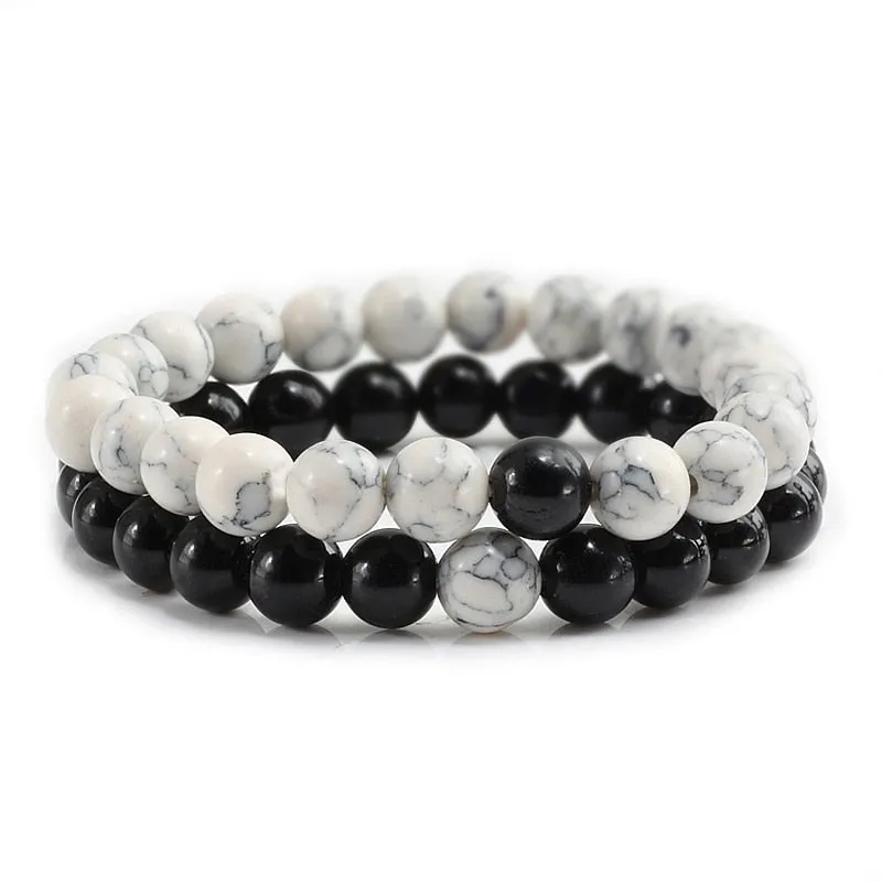 2pcs 8mm Healing Stone Beaded Bracelets Unisex Couples Natural Crystal Stretch