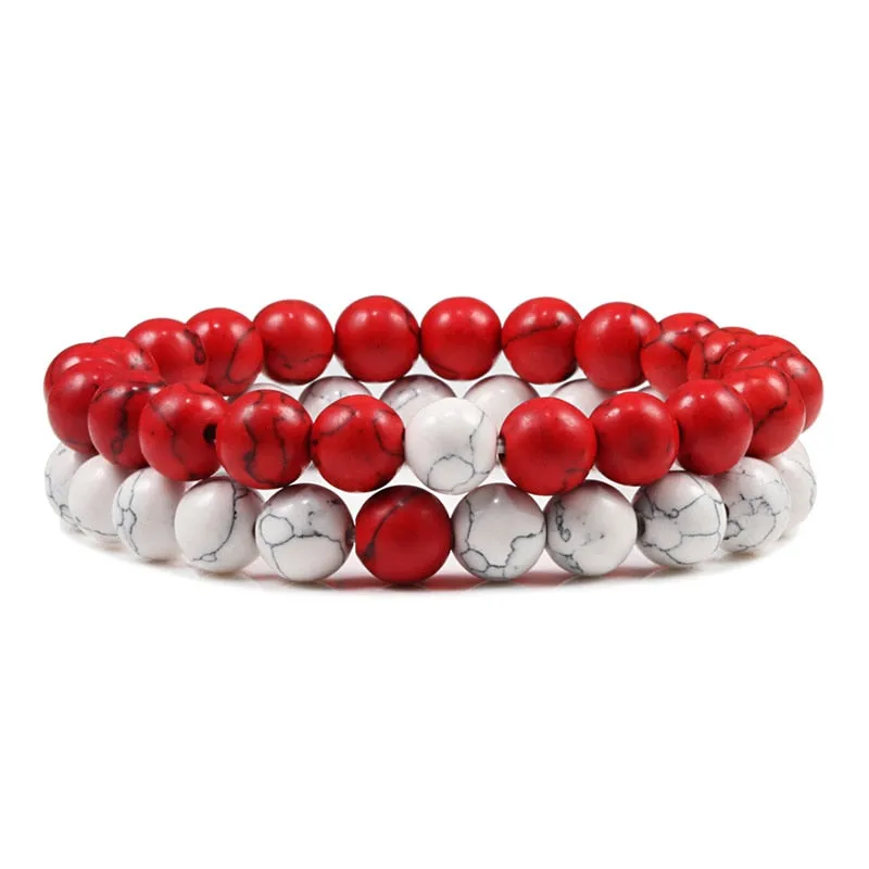 2pcs 8mm Healing Stone Beaded Bracelets Unisex Couples Natural Crystal Stretch