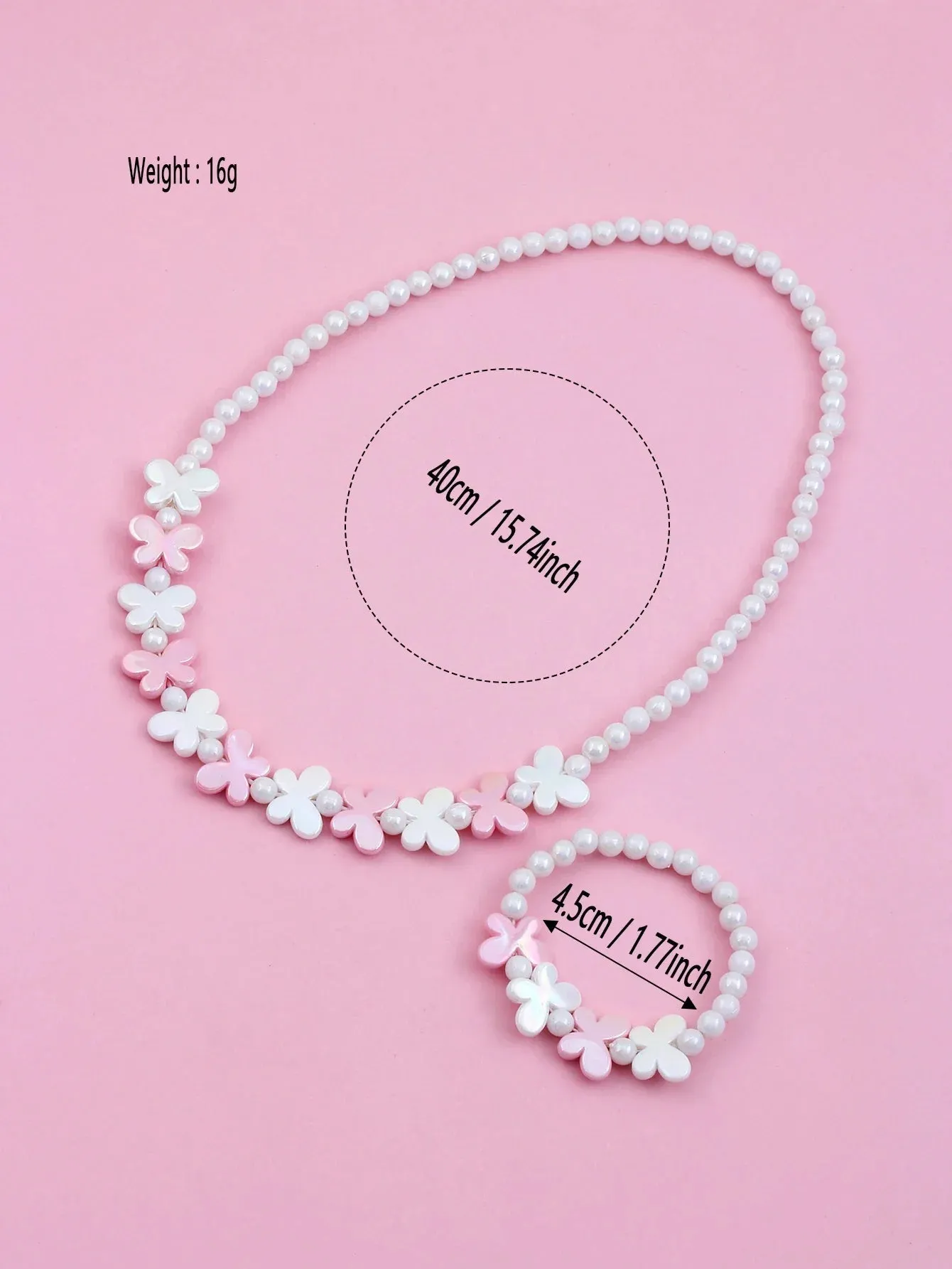 2pcs Girls Butterfly decorated beaded necklaces and bracelets for daily wear throughout the year
