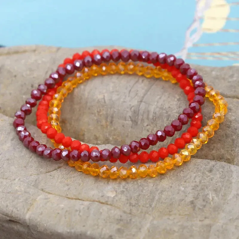 3 Pieces / Pack Women's Bracelets Colorful Crystal Beaded Bracelet Set Wholesale Gifts Korean Jewelry Leisure Vacation Bracelets