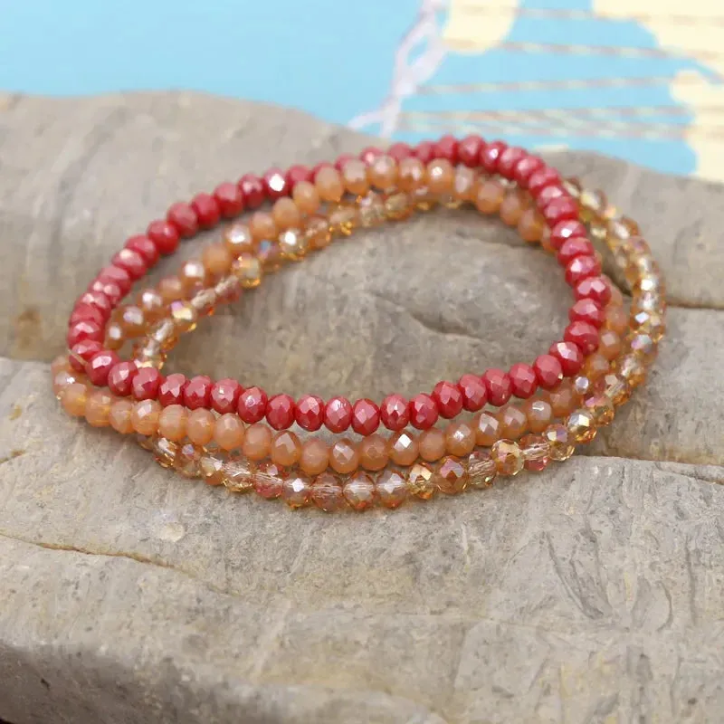3 Pieces / Pack Women's Bracelets Colorful Crystal Beaded Bracelet Set Wholesale Gifts Korean Jewelry Leisure Vacation Bracelets
