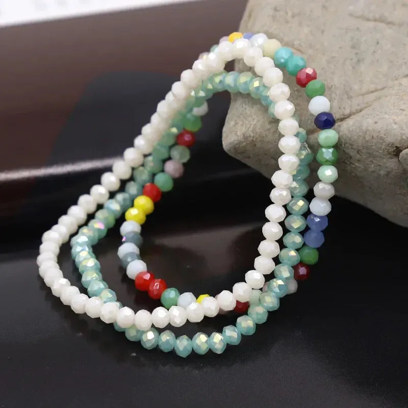 3 Pieces / Pack Women's Bracelets Colorful Crystal Beaded Bracelet Set Wholesale Gifts Korean Jewelry Leisure Vacation Bracelets