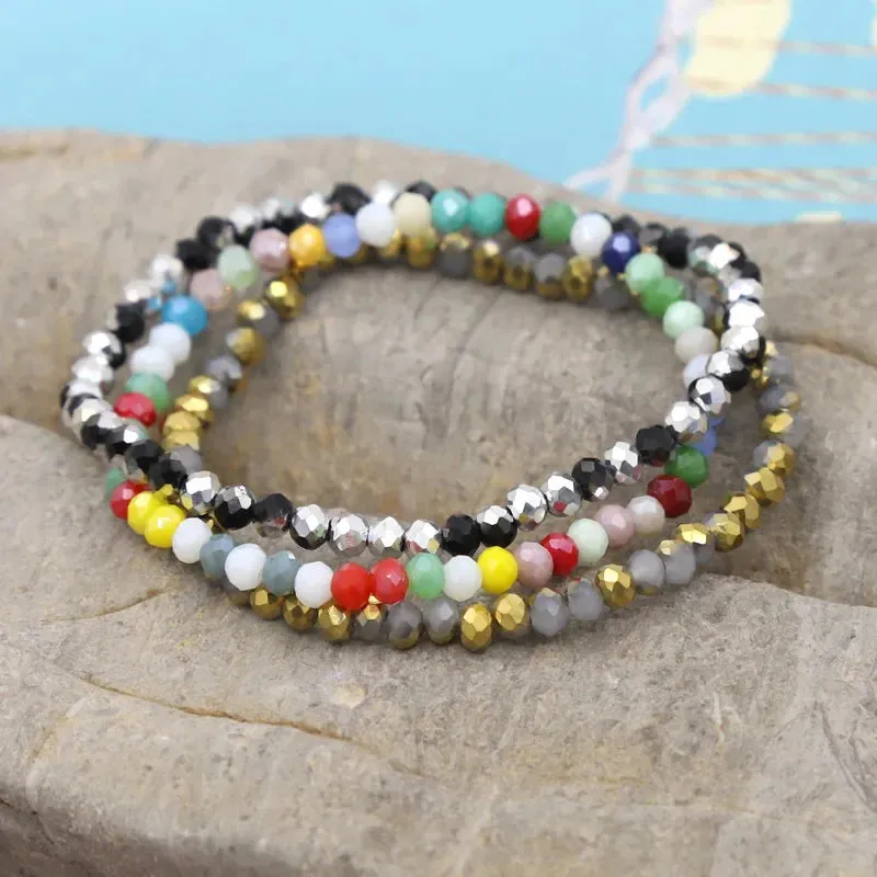 3 Pieces / Pack Women's Bracelets Colorful Crystal Beaded Bracelet Set Wholesale Gifts Korean Jewelry Leisure Vacation Bracelets