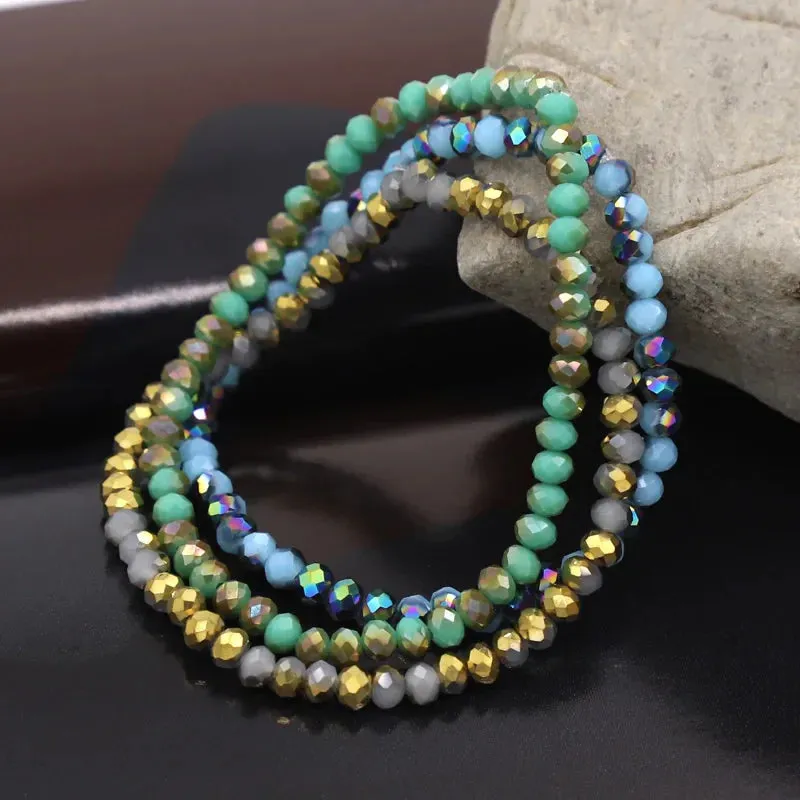 3 Pieces / Pack Women's Bracelets Colorful Crystal Beaded Bracelet Set Wholesale Gifts Korean Jewelry Leisure Vacation Bracelets