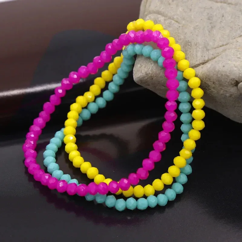 3 Pieces / Pack Women's Bracelets Colorful Crystal Beaded Bracelet Set Wholesale Gifts Korean Jewelry Leisure Vacation Bracelets