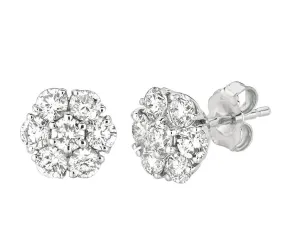 3.00 Carat Natural Diamond Flower Cluster Earrings G SI 14K White Gold