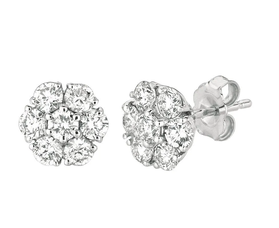 3.00 Carat Natural Diamond Flower Cluster Earrings G SI 14K White Gold