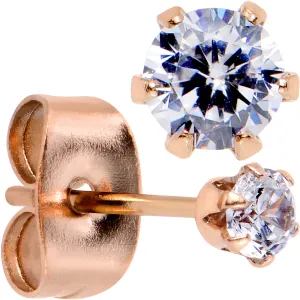 3mm Clear CZ Gem Rose Gold IP Post Stud Earrings
