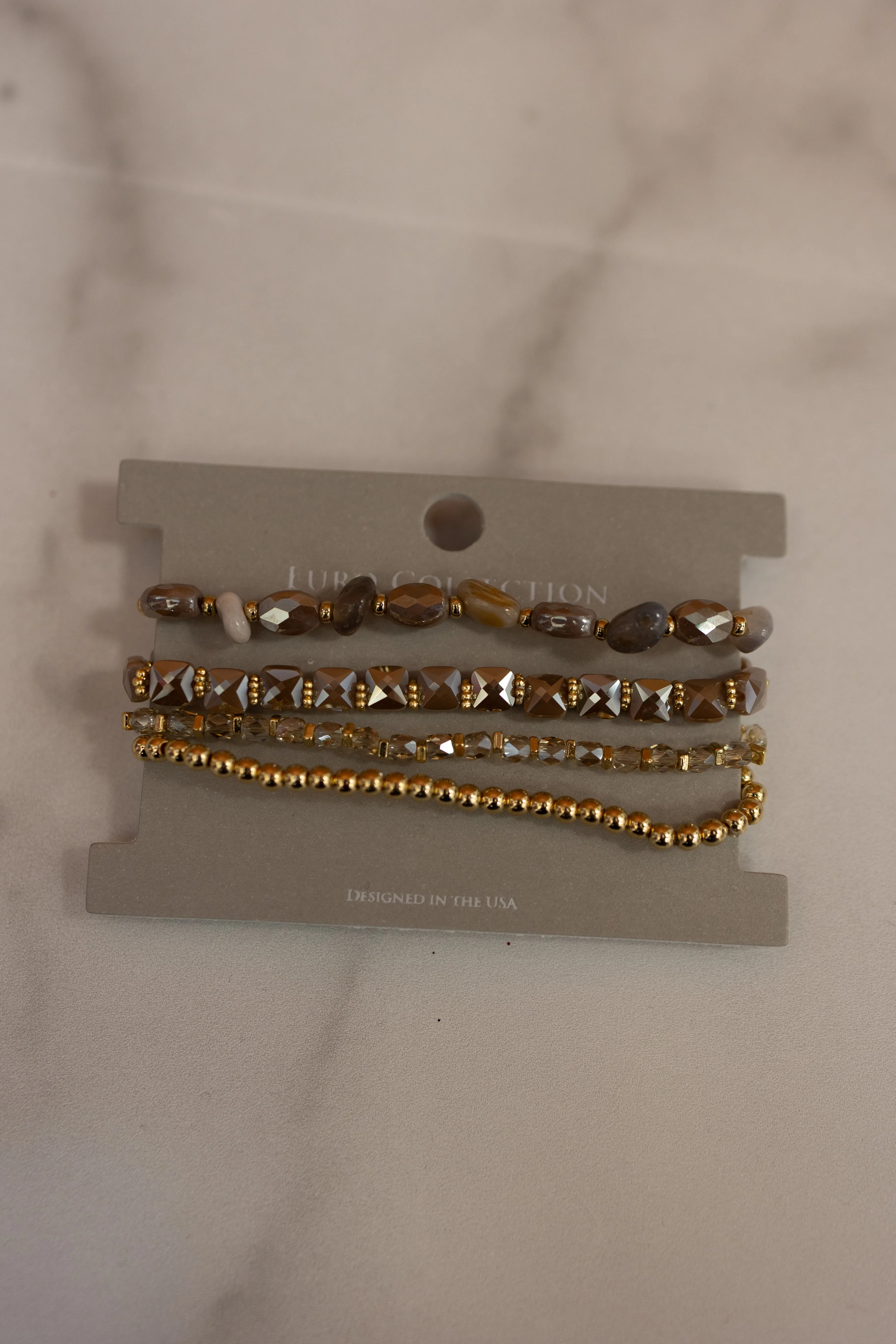 4-Stack Glass Beaded Bracelet Set - Natural