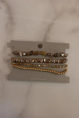 4-Stack Glass Beaded Bracelet Set - Natural