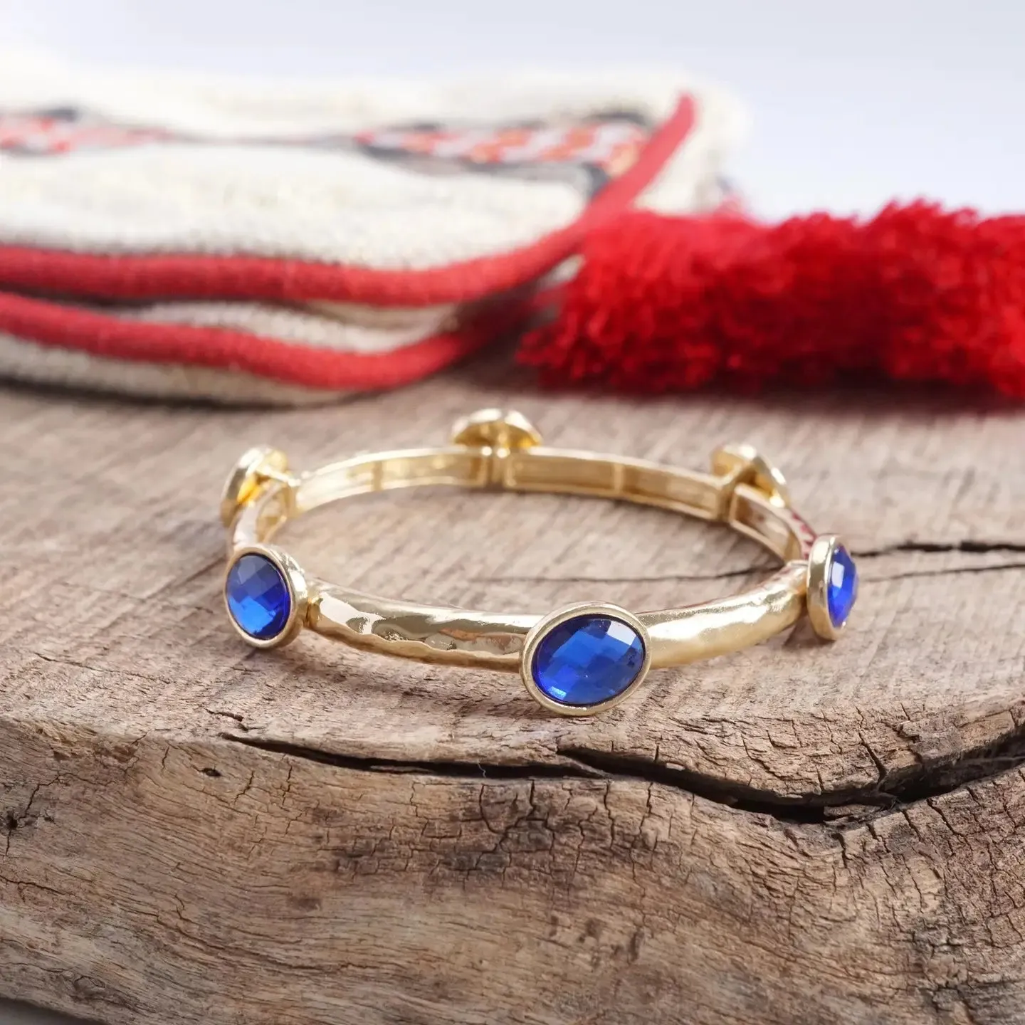 5 Piece Boho Beaded Bracelet Stack Semi Precious Glass Beads - Royal Blue