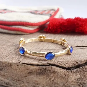 5 Piece Boho Beaded Bracelet Stack Semi Precious Glass Beads - Royal Blue