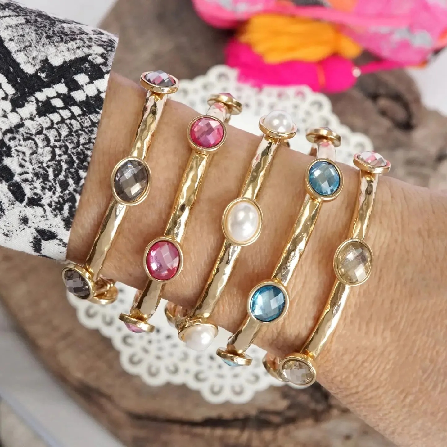 5 Piece Boho Beaded Bracelet Stack Semi Precious Glass Beads - Royal Blue