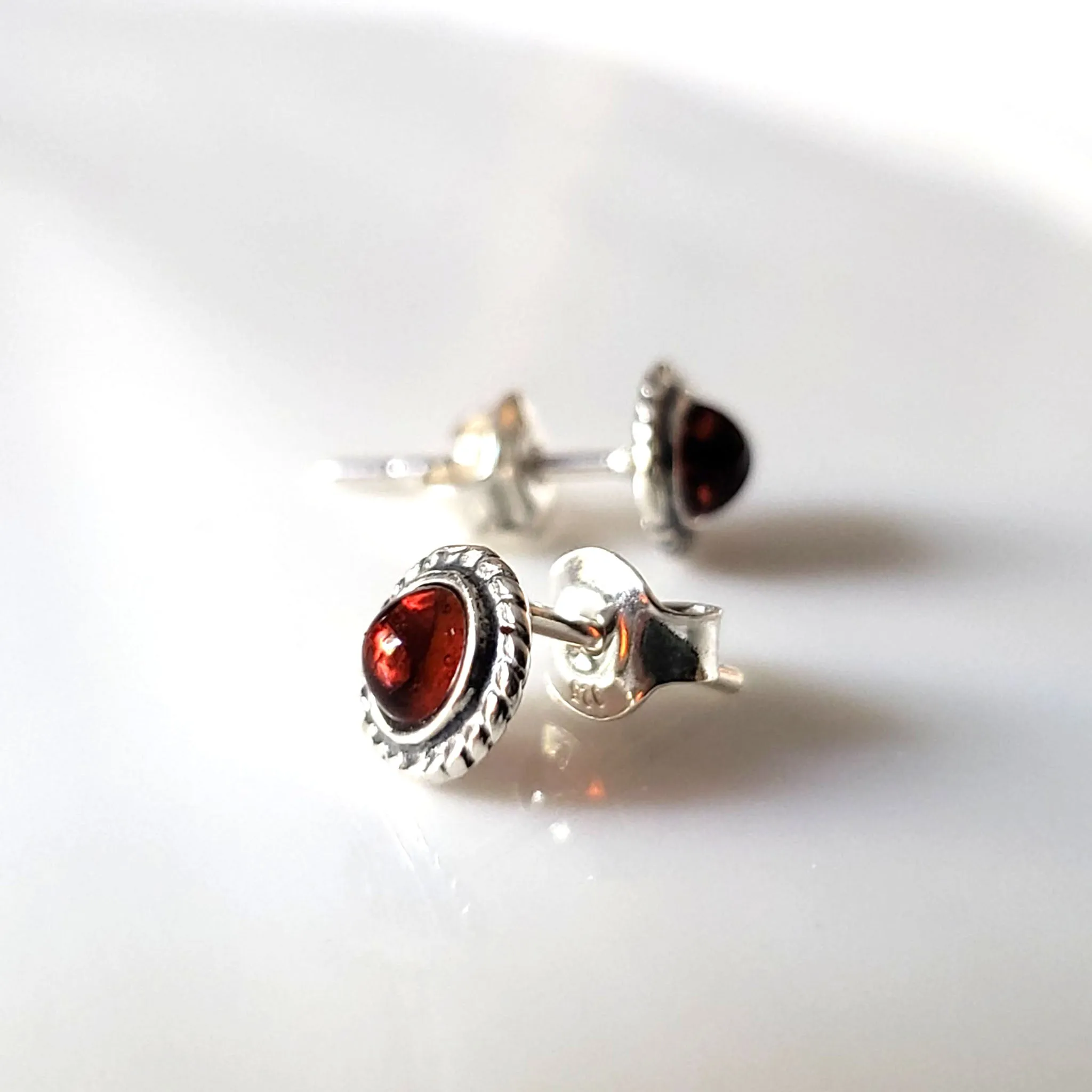 6mm Small Amber Silver Stud Earrings for Kids and Adults
