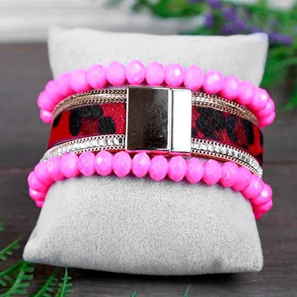74699 - Animal Hide Stacked Bracelets - Fuchsia