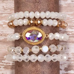 74730 - Crystal Beaded Stacked Bracelets - White