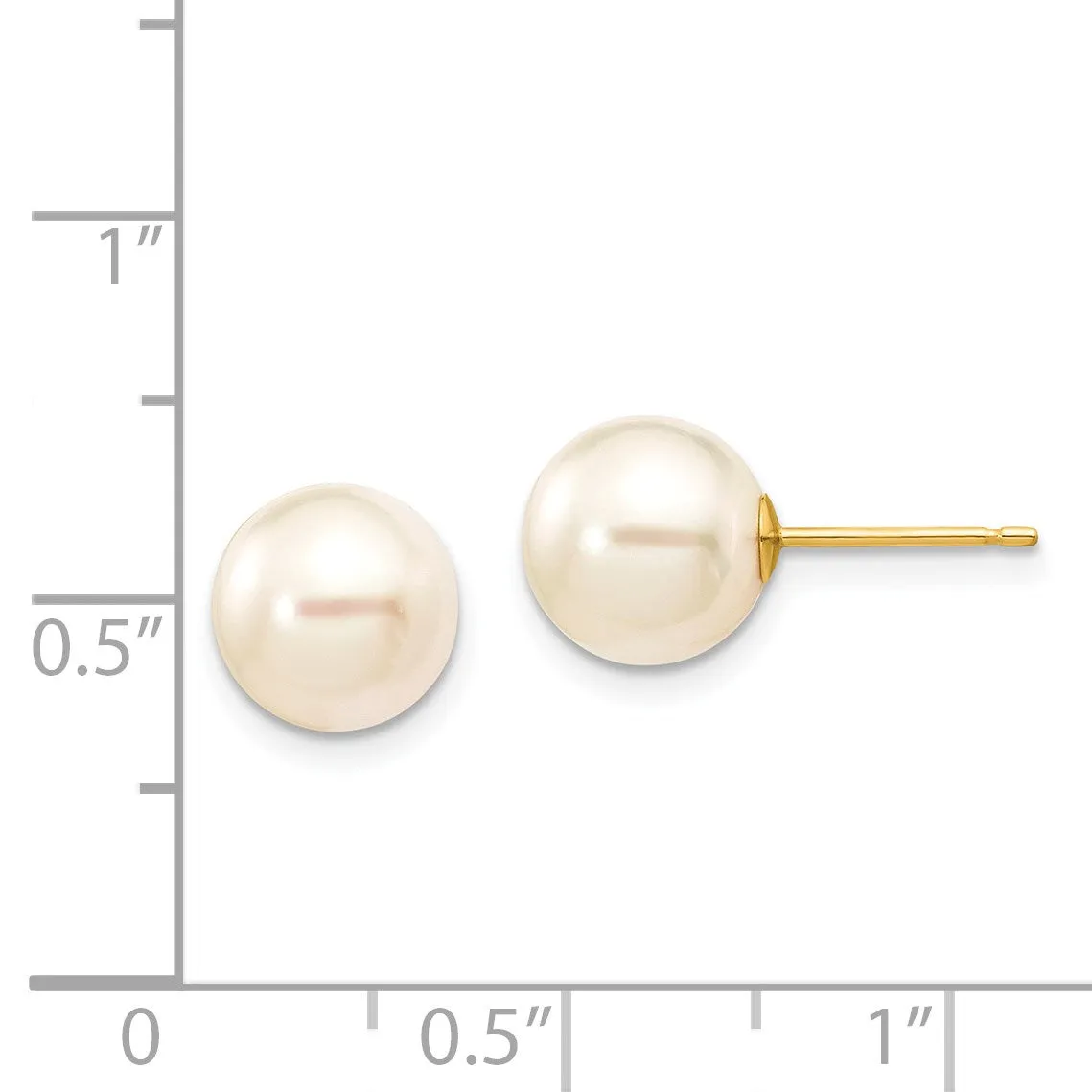 8MM Round Pearl Stud Earrings in 14KT Yellow Gold
