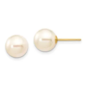 8MM Round Pearl Stud Earrings in 14KT Yellow Gold