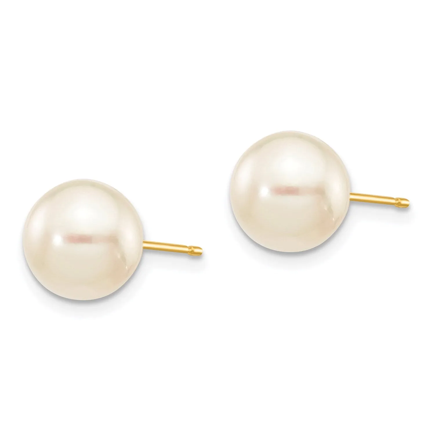 8MM Round Pearl Stud Earrings in 14KT Yellow Gold