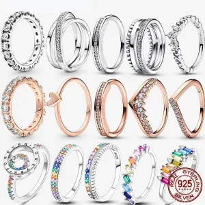 925 Silver Stackable Heart Daisy Flower Ring for Women