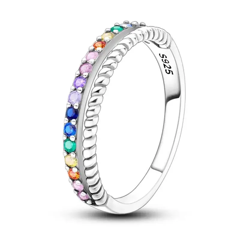 925 Silver Stackable Heart Daisy Flower Ring for Women