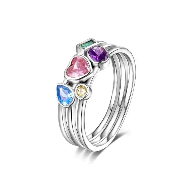 925 Silver Stackable Heart Daisy Flower Ring for Women