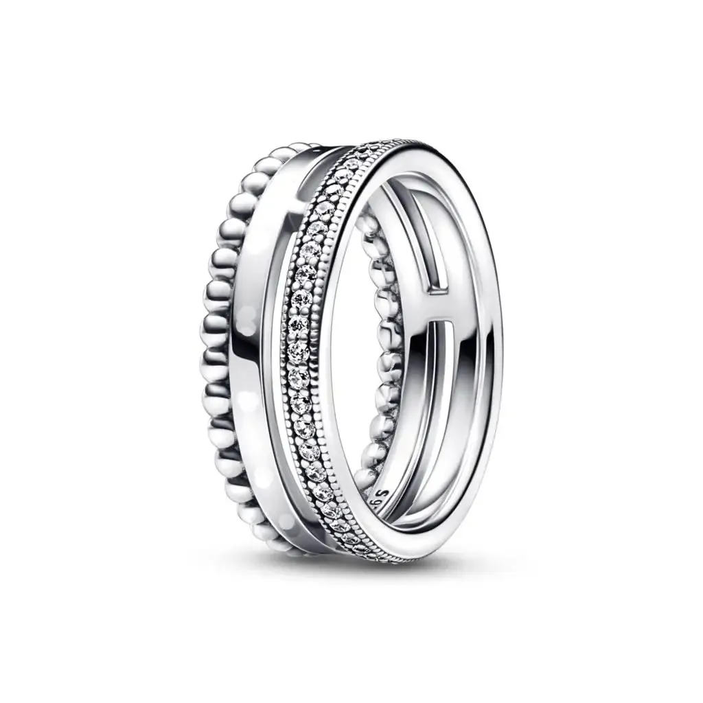 925 Silver Stackable Heart Daisy Flower Ring for Women