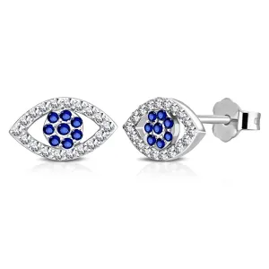 925 Sterling Silver Blue White CZ Evil Eye Hamsa Womens Girls Stud Earrings