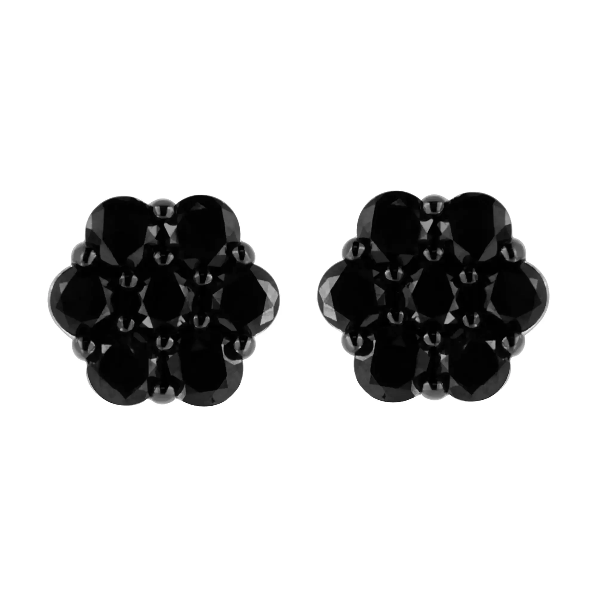 .925 Sterling Silver  Prong Set Round-Cut Treated Colored Diamond Floral Cluster Stud Earring - Choice of Diamond Colors and Total Weights