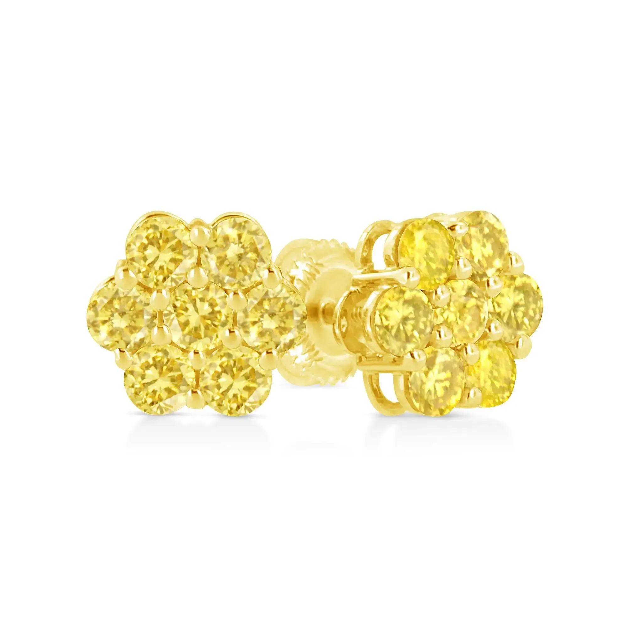 .925 Sterling Silver  Prong Set Round-Cut Treated Colored Diamond Floral Cluster Stud Earring - Choice of Diamond Colors and Total Weights