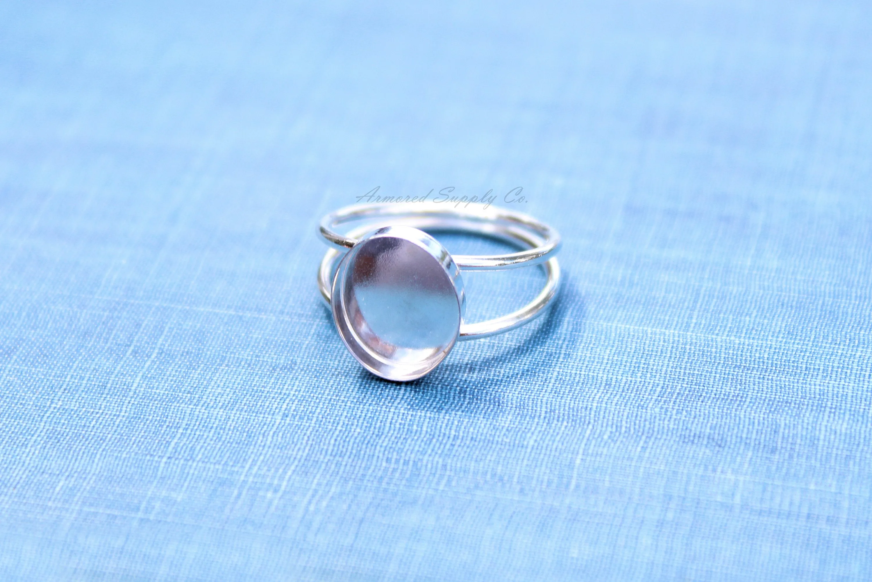 9x7mm Oval Bezel Double Band Ring blank Silver