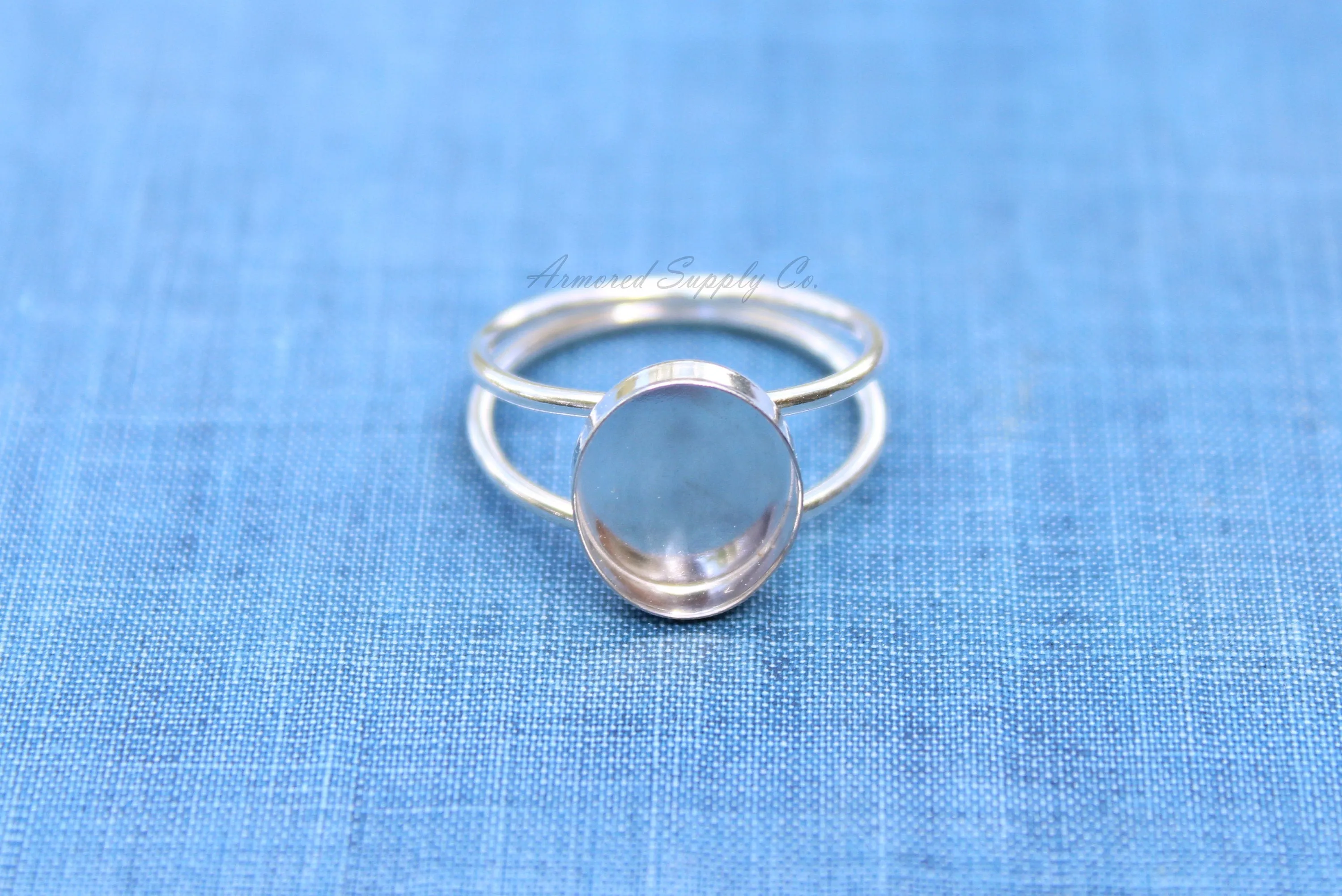 9x7mm Oval Bezel Double Band Ring blank Silver