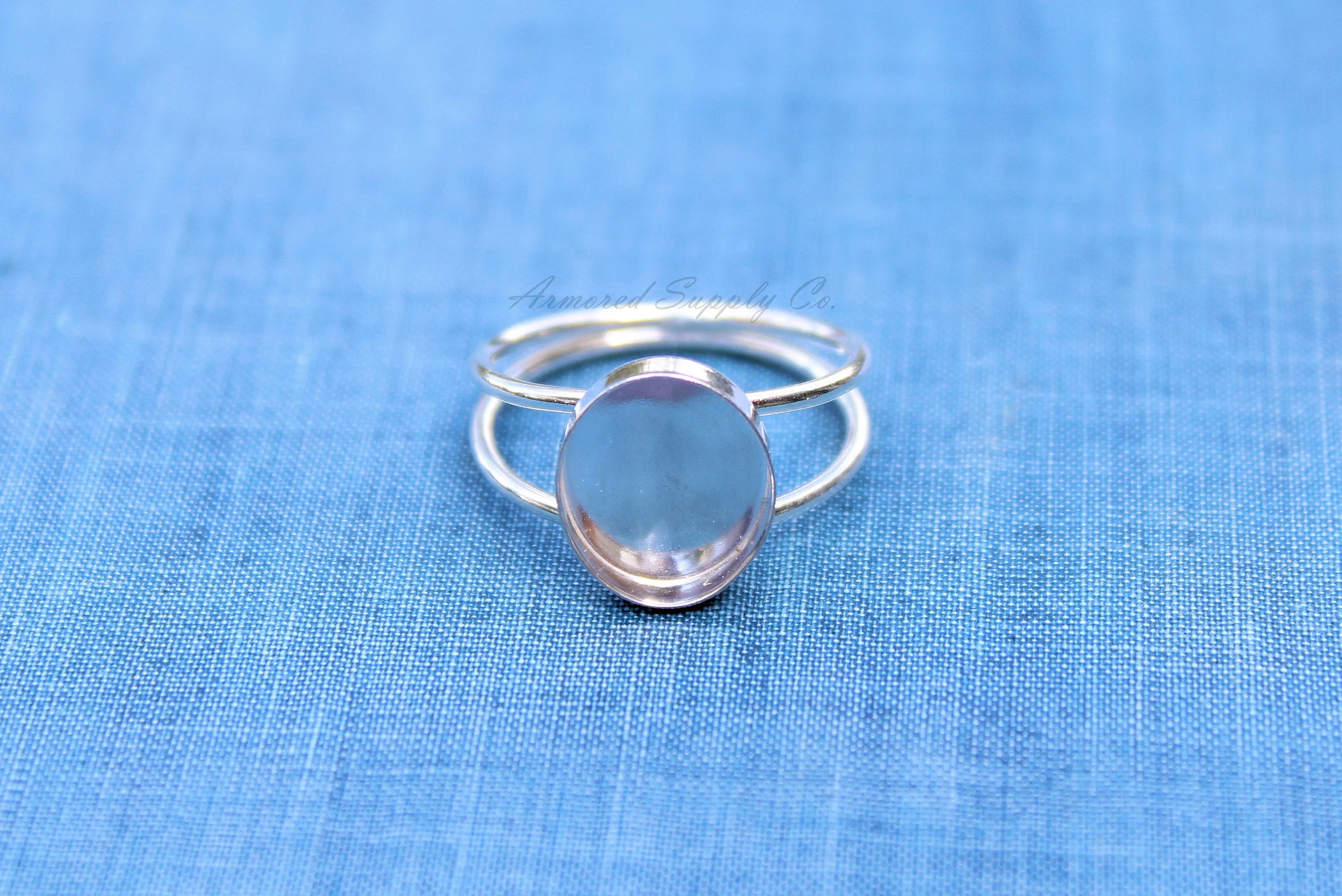 9x7mm Oval Bezel Double Band Ring blank Silver