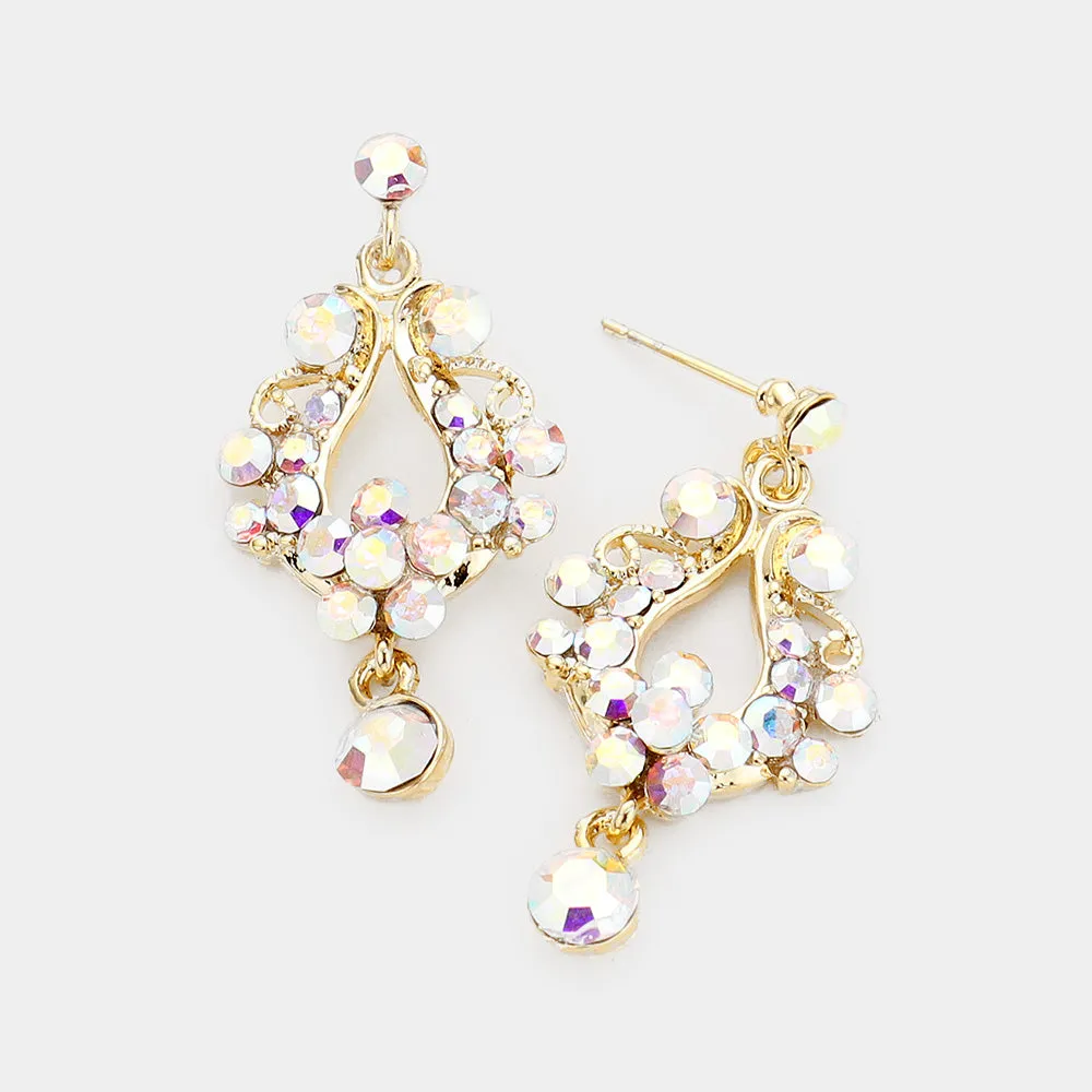 AB Crystal on Gold Small Dangle Earrings | Pageant Jewelry | 465441