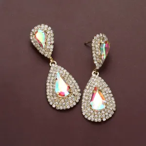 AB Marquise Stone Flower Pageant Earrings  |AB Evening Earrings on Gold|  646925