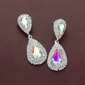 AB Marquise Stone Flower Pageant Earrings  | AB Evening Earrings on Silver|  646923