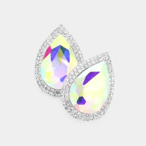 AB on Silver Teardrop Rhinestone Accented Earrings | Pageant Jewelry|  594692