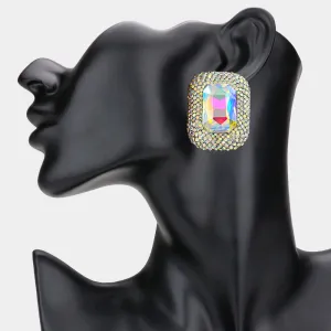 AB Rectangle Pageant Earrings  | AB Prom Earrings |  621194