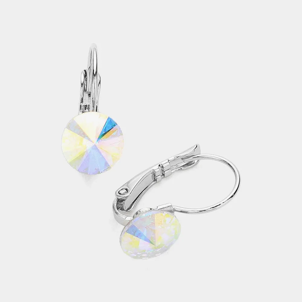 AB Round Crystal Lever Back Pageant Earrings | Interview Earrings |  376355