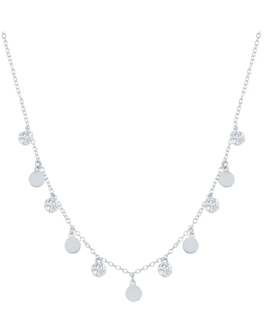 Alternating Disc and Sparkle Drop Necklace