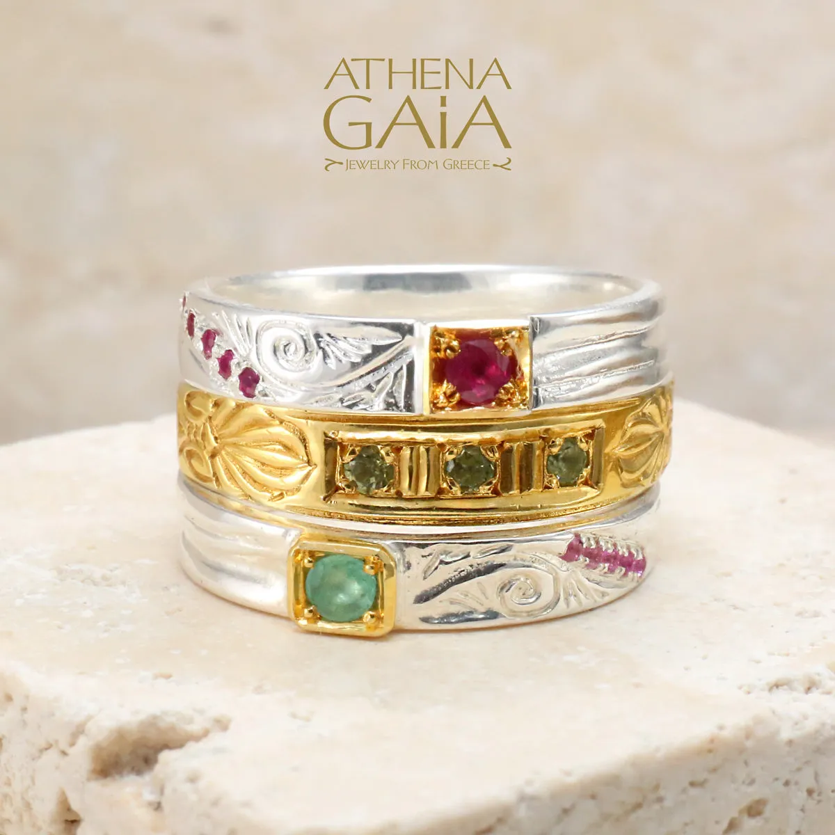 Anthemion Stackable Gold Face Band Ring