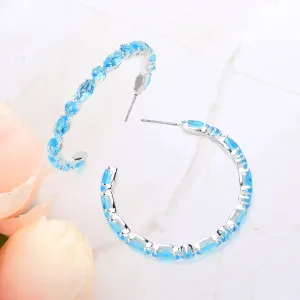 Aqua Multi Stone Cluster Hoop Pageant Earrings | 1.75" |  637340